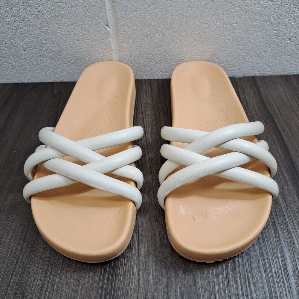 J Crew Pacific Sandals. Cushy White Leather Strappy Slip Ons Slides Size 7.5